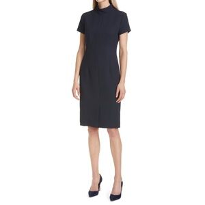 NWT Hugo Boss Davika Mock‎ Neck Textured Sheath Dress in Blue